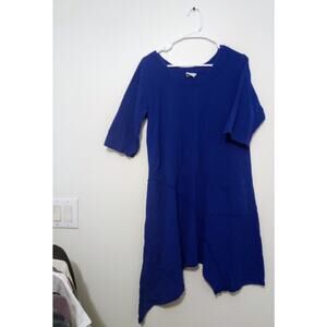 Vintage Drawstrings of Malibu Asymmetrical Indigo Dress SZ S Beachy Lagenlook